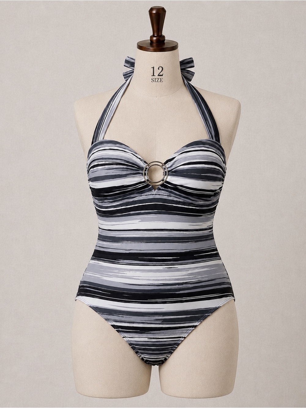 👙BOGO Free Seafolly Black/Blue & White Striped Halter One-Piece Swimsuit